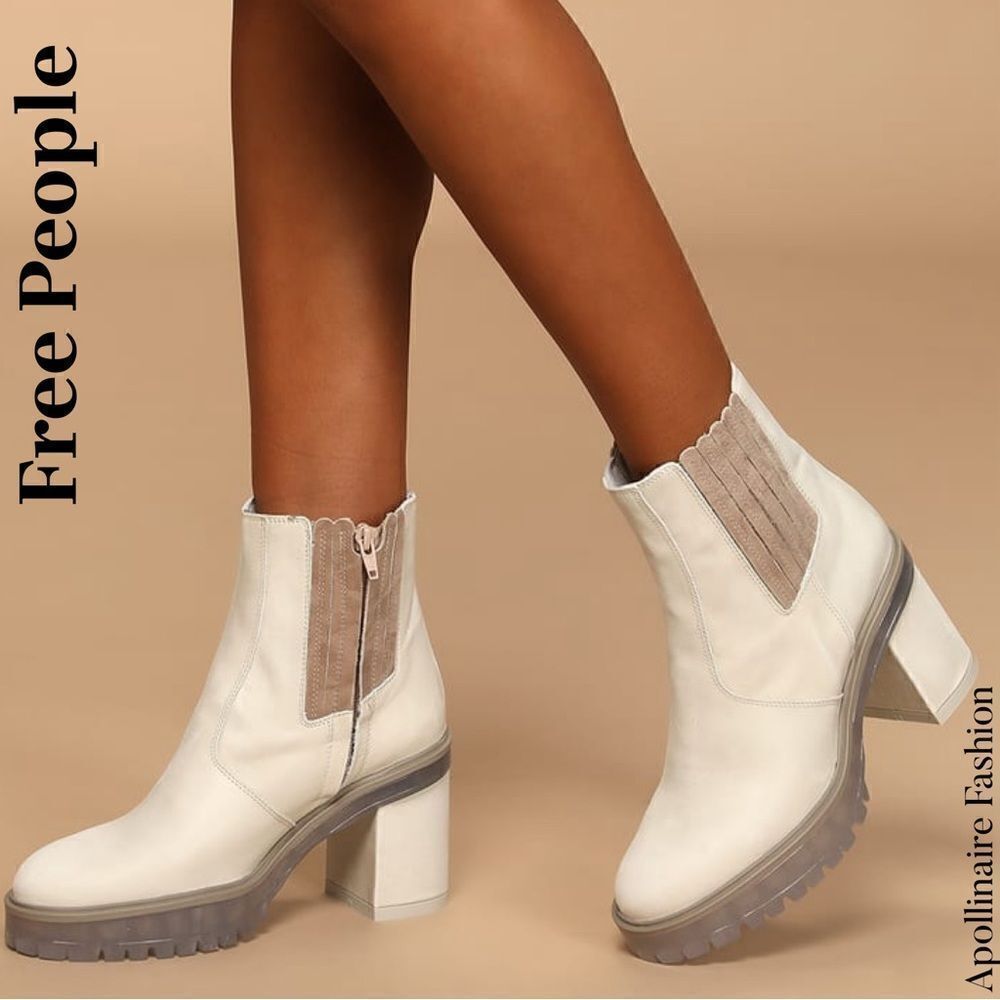 FREE PEOPLE JAMES CHELSEA LEATHER BOOTS IN ICE SIZE 41 NWT CHUNKY HEELS